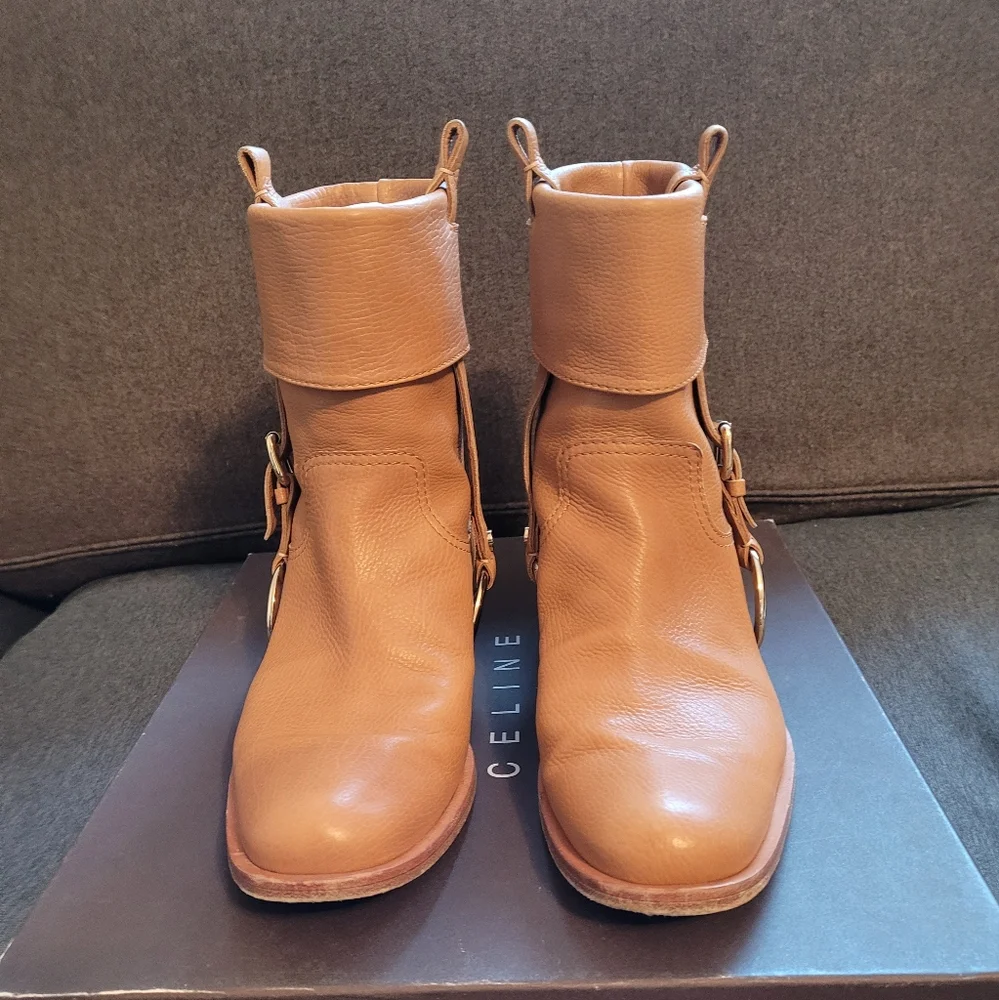 Celine Buckle Tan Ankle Boots Sz. 38.5 - Picture 2 of 5